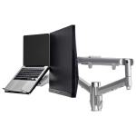 Atdec AWM Dual monitor arm solution - dynamic arms  - 135mm post - Grommet - silver with a note book tray