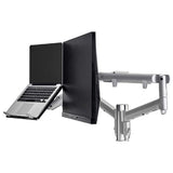 Atdec AWM Dual monitor arm solution - dynamic arms  - 135mm post - Grommet - silver with a note book tray