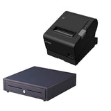 Epson TM-T88VI-241 Thermal Receipt Printer Built-in Ethernet, USB, Serial, With PSU &amp; Alogic 1M power cable,  bundled with EC-410 Cash Drawer
